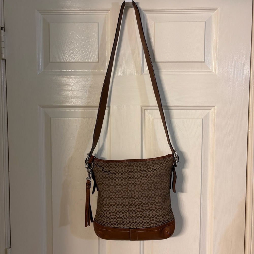 Coach Brown Jacquard Signature C Crossbody Shoulder Bag